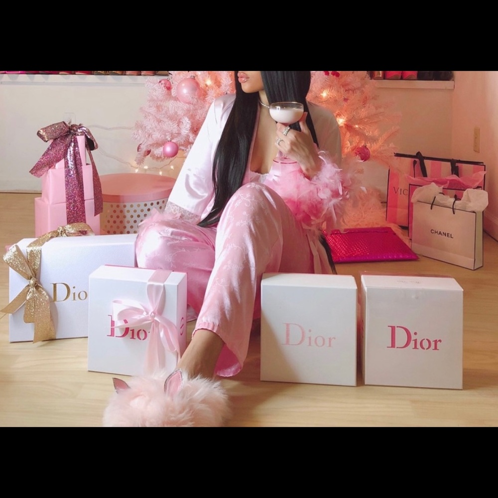 Pink Feather Trim Satin Robe - Picture 3 of 4